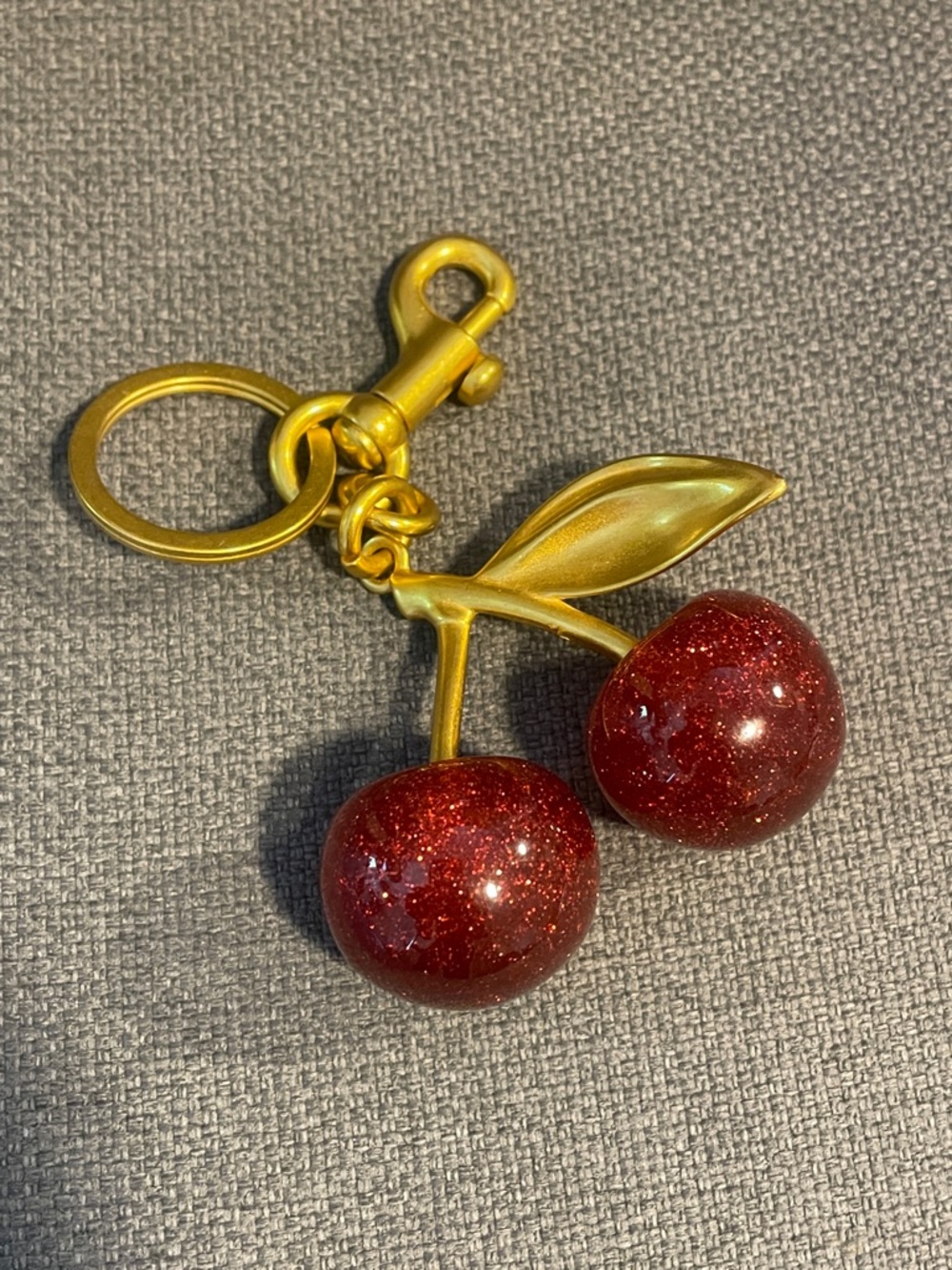 NWOT Gold Cherry Keychain with Red Glitter Cherries